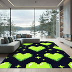 Neon Green Pixel Heart Sparkle Aesthetic Rug