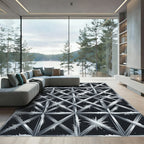 Frosted Geometric Metallic Silver Lattice Rug