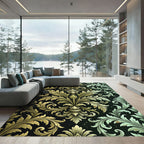 Elegant Golden Damask Scroll Ornament Rug