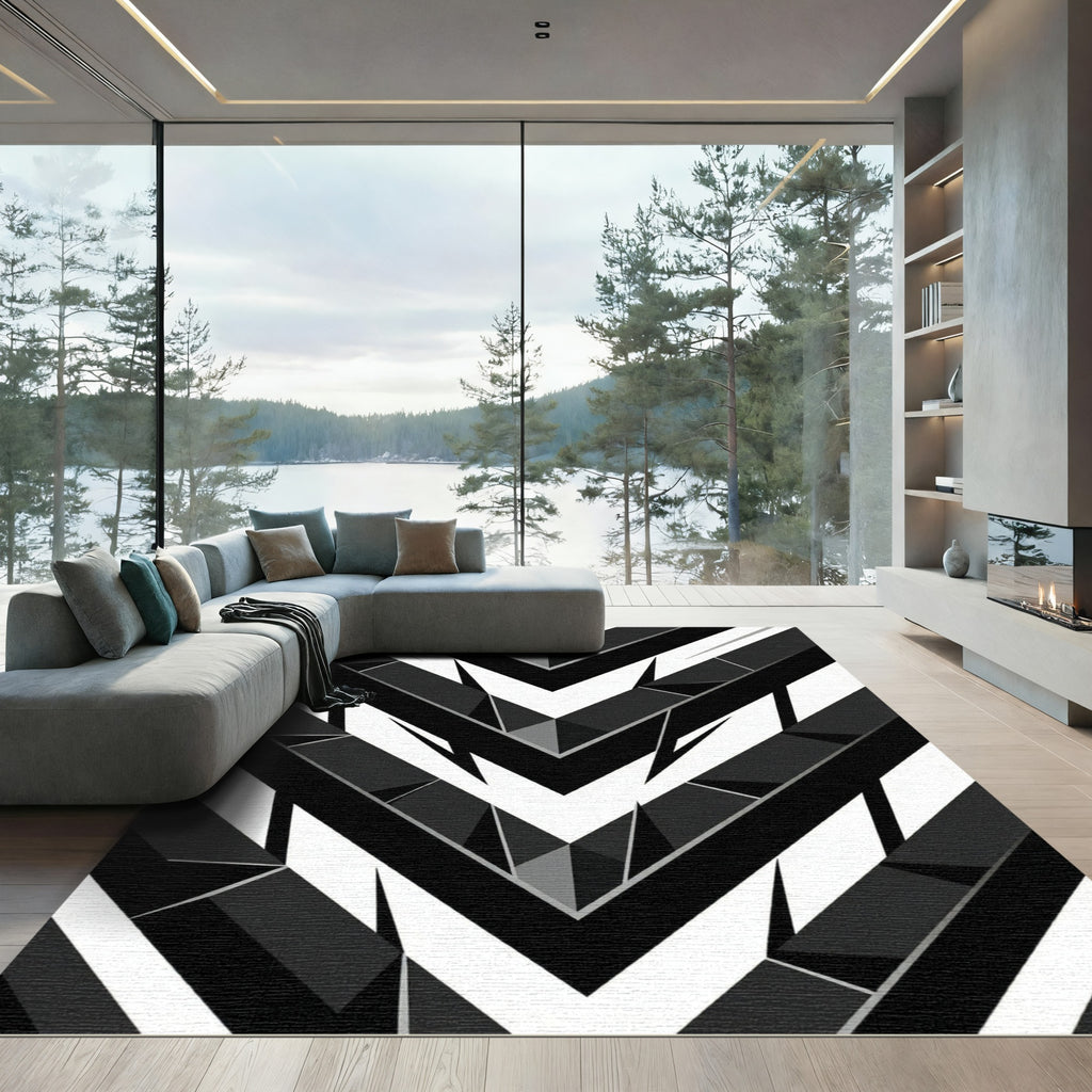 Monochrome Chevron Geometric Abstract Rug
