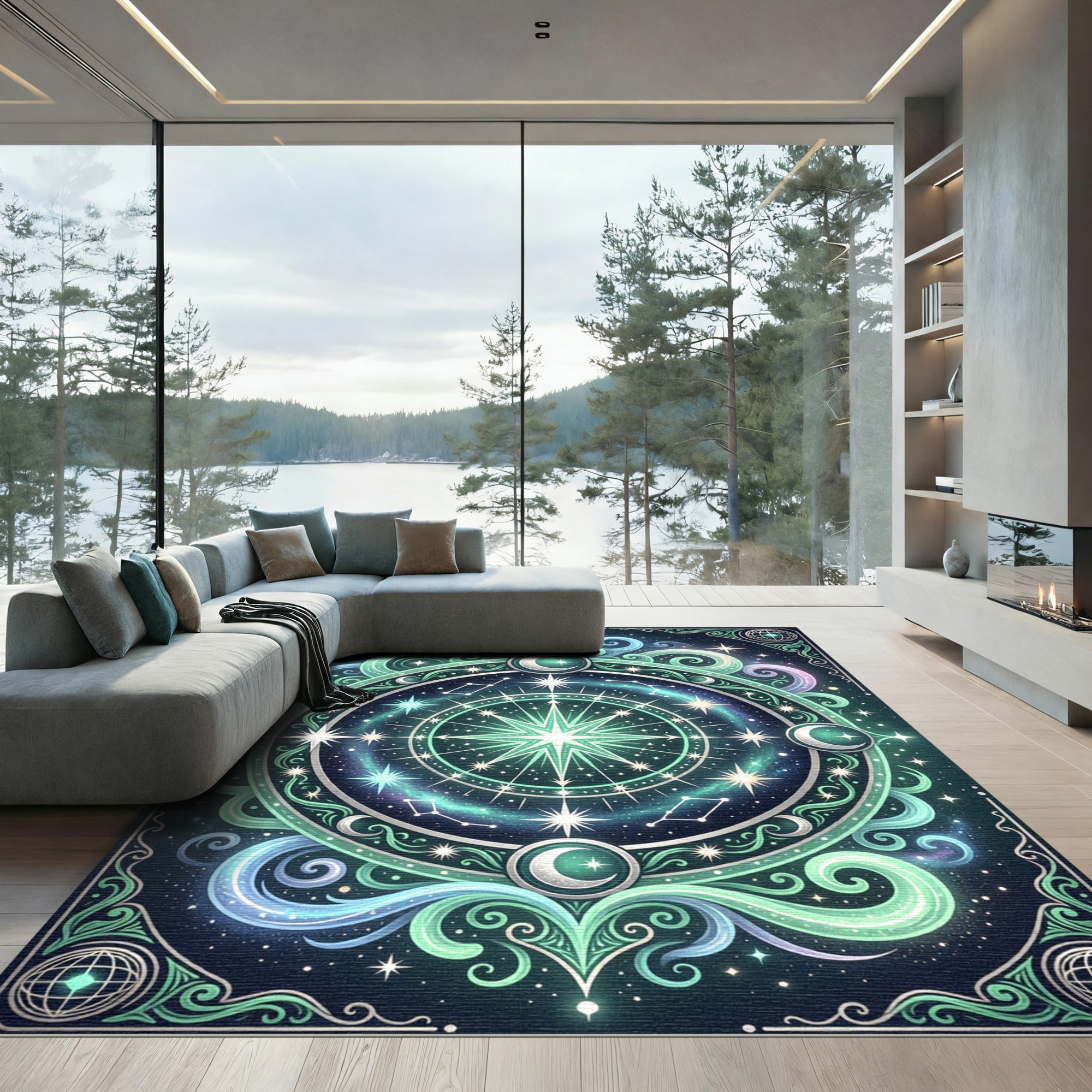 Cosmic Celestial Moon Star Compass Rug