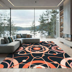 Retro Atomic Orange Orbital Rug