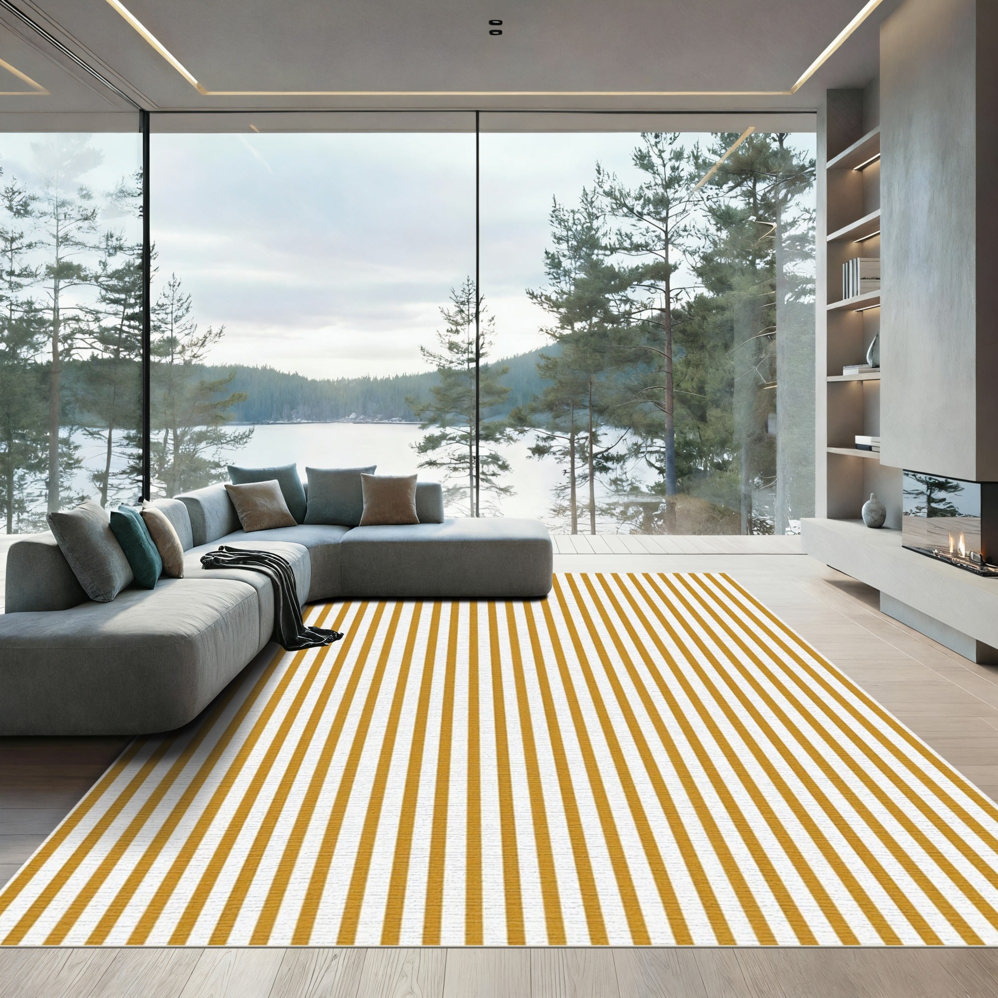 Minimalist Mustard Gold Vertical Striped Rug