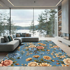 Vintage Floral Arrangement Blue Rug