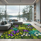 Vibrant Yellow Purple Daisy Meadow Rug