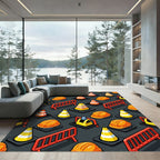 Industrial Orange Yellow Geometric Safety Scene Rug