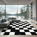 Distressed Monochrome Checkerboard Grid Rug