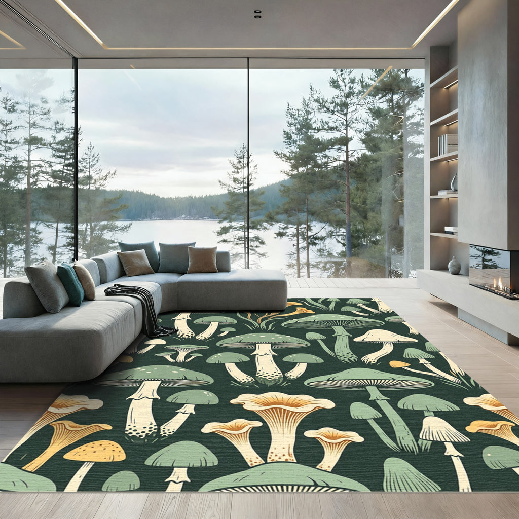 Enchanted Forest Mushroom Botanical Illustration Rug