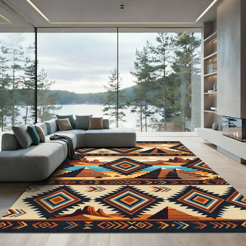 Geometric Desert Pyramid Southwestern Earth Tones Rug