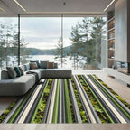 Modern Linear Forest Green Striped Rug