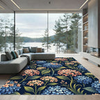 Navy Blue Botanical Hydrangea Bloom Rug