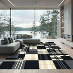 Monochrome Geometric Plaid Block Rug