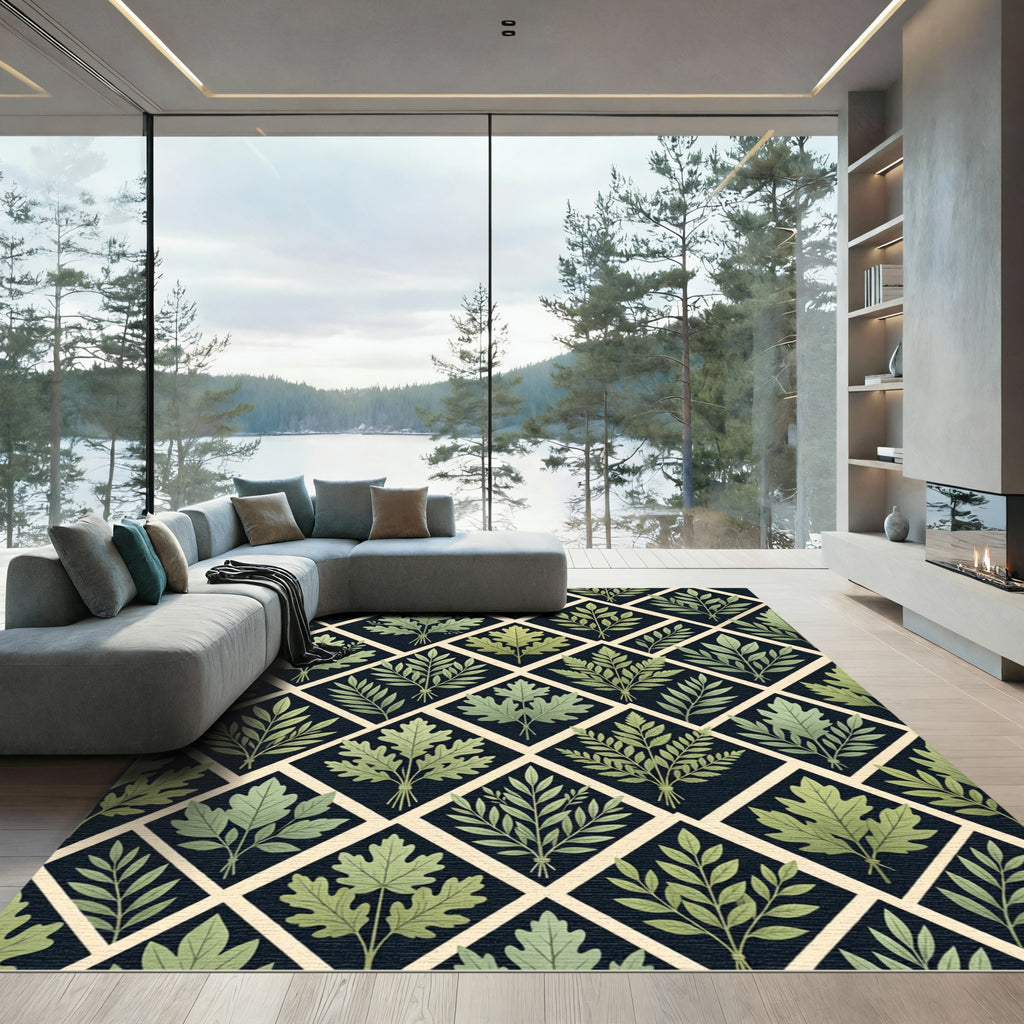 Sage Green Botanical Diamond Lattice Rug