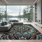 Teal and Amber Ornate Floral Medallion Rug