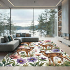 Whimsical Fawn and Pastel Wildflower Garden Rug