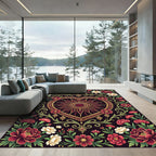 Ornate Heart Shaped Floral Jewel Tapestry Rug