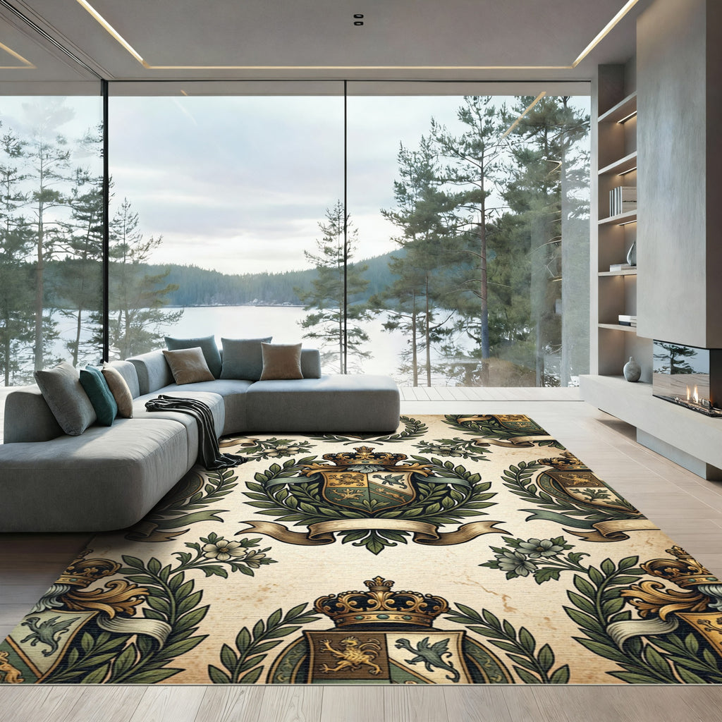 Royal Crest Heraldic Sage Olive Tapestry Rug