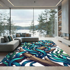 Abstract Teal Kelp and Driftwood Swirls Rug