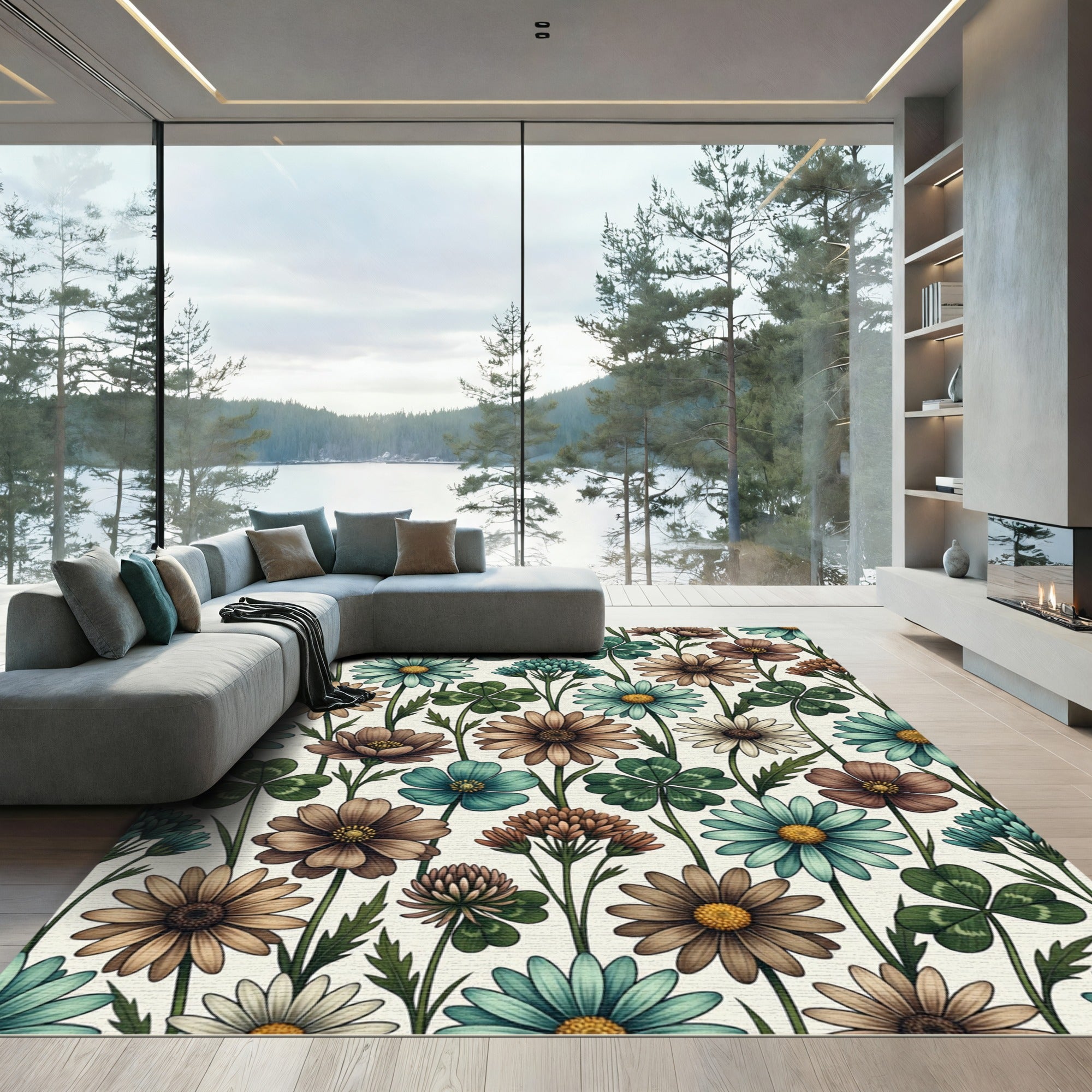 Pastel Botanical Clover and Daisy Meadow Rug
