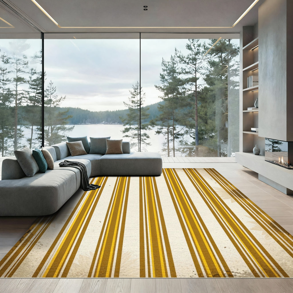 Golden Sunflower Vertical Stripe Overlay Rug
