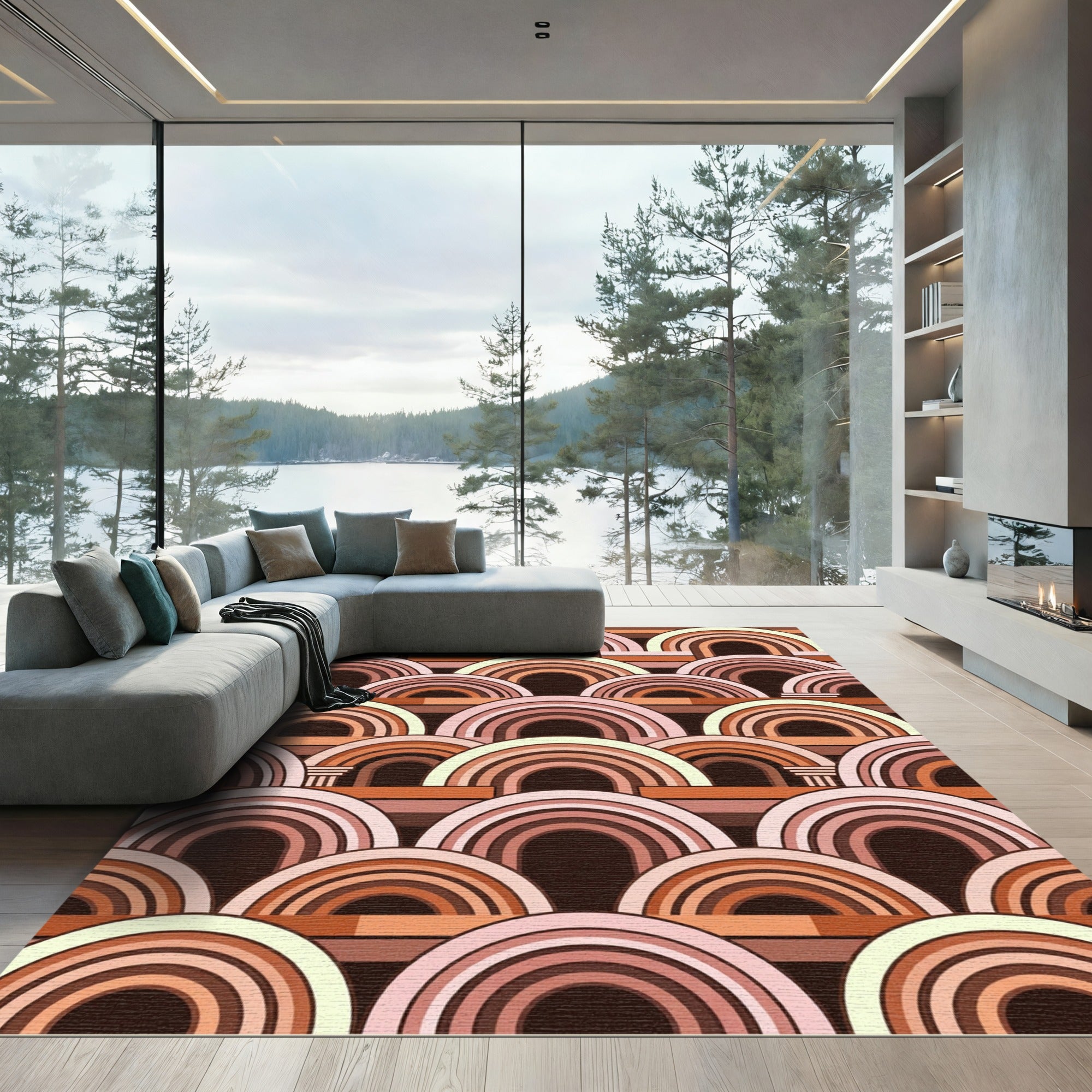 Retro Layered Arch Terracotta Rug