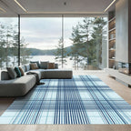 Light Blue Plaid Grid Checkered Rug