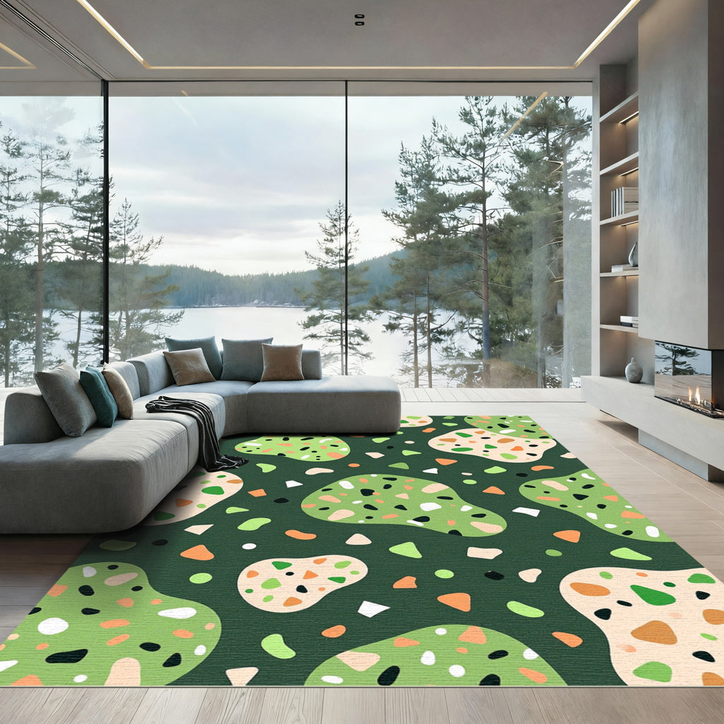 Sage Green Abstract Terrazzo Speckled Rug