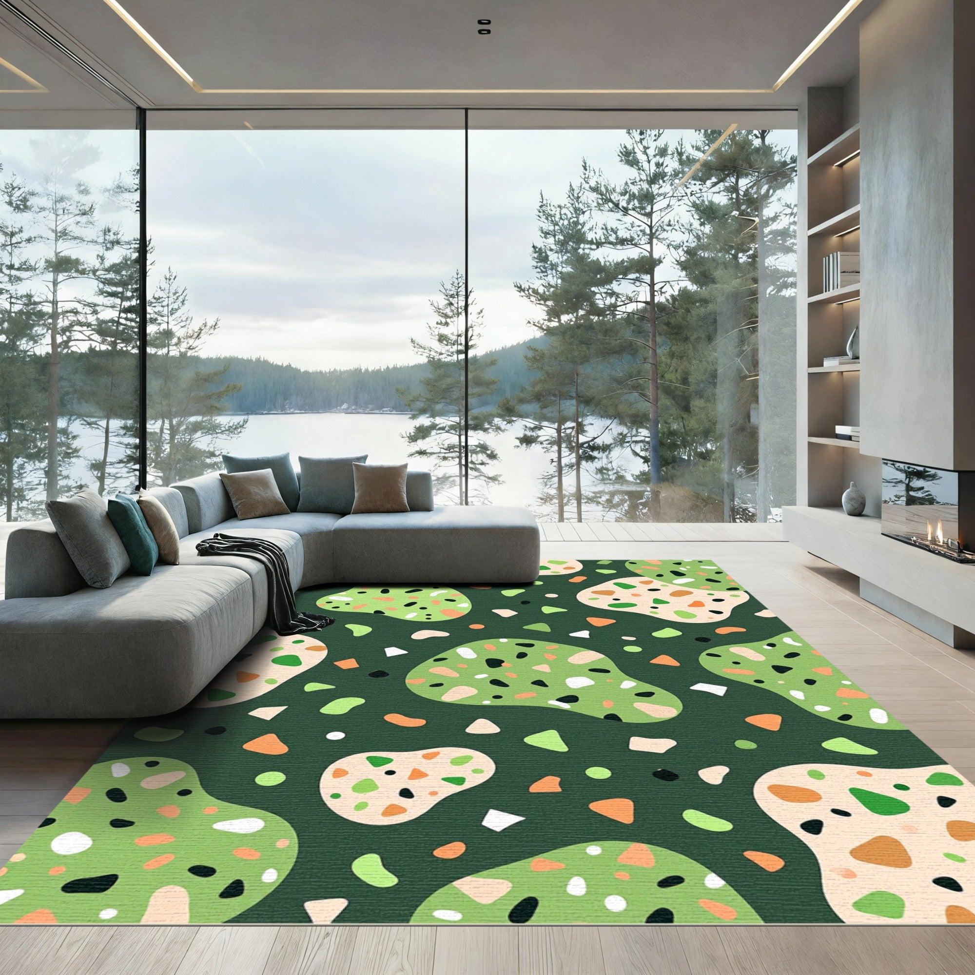 Sage Green Abstract Terrazzo Speckled Rug