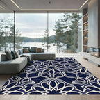 Midnight Blue Geometric Floral Filigree Rug