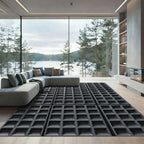 Minimalist Charcoal Structured Grid Square Rug