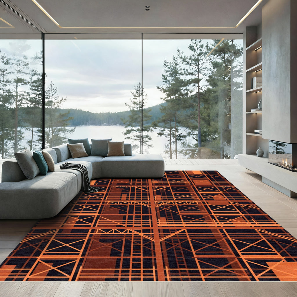 Orange Geometric Scaffolding Structure Rug