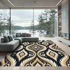 Gilded Black Damask Flourish Rug