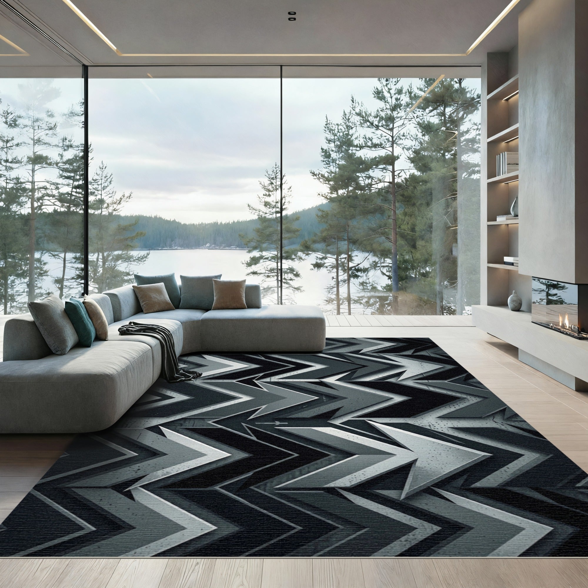 Monochrome Geometric Arrow Industrial Rug