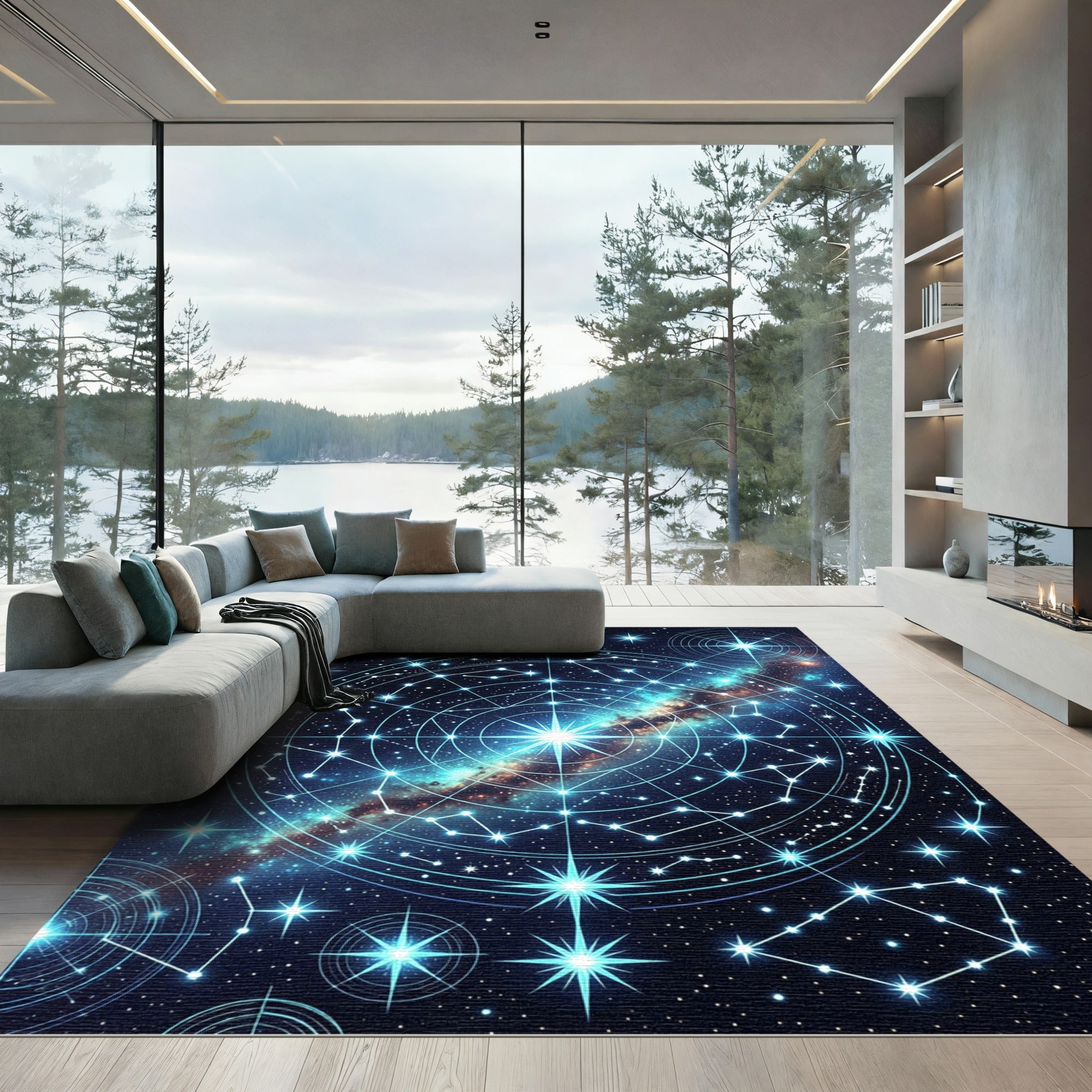 Celestial Neon Starry Galaxy Constellation Rug
