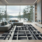 Monochrome Brutalist Concrete Grid Architecture Rug