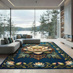Elegant Golden Lotus Teal Frame Rug