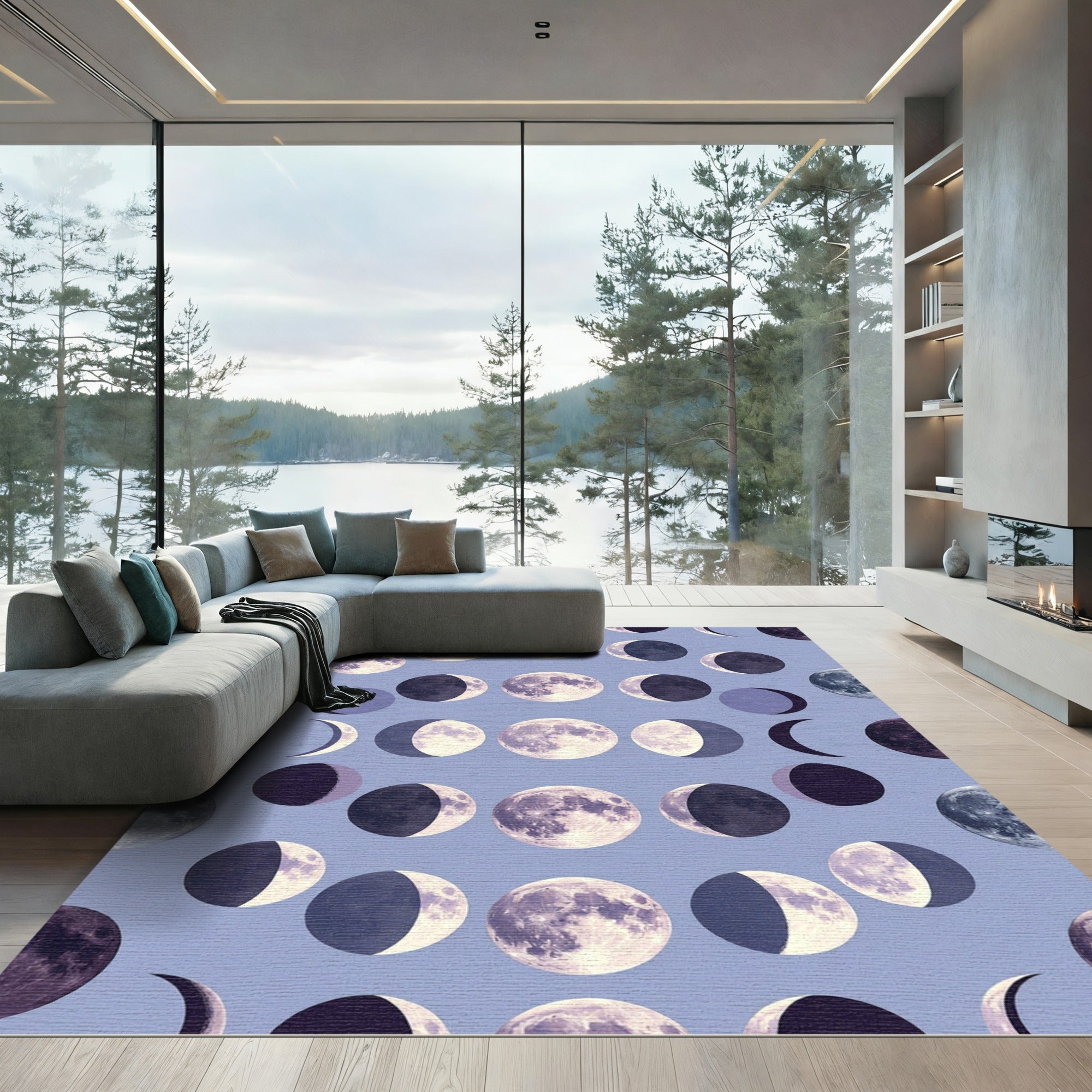 Ethereal Celestial Moon Phase Lavender Art Rug
