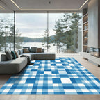 Blue Geometric Checked Grid Area Rug