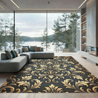 Gold Damask Scroll Charcoal Backdrop Rug