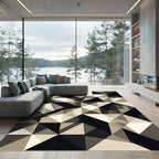 Monochrome Geometric Abstract Angular Art Rug