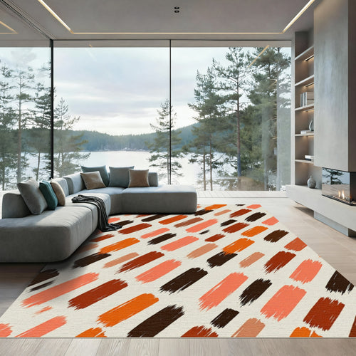 Abstract Earthy Tone Diagonal Brushstroke Rug