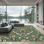 Elegant Sage Floral Baroque Scroll Rug