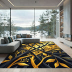 Dark Golden Branch Foliage Swirl Rug