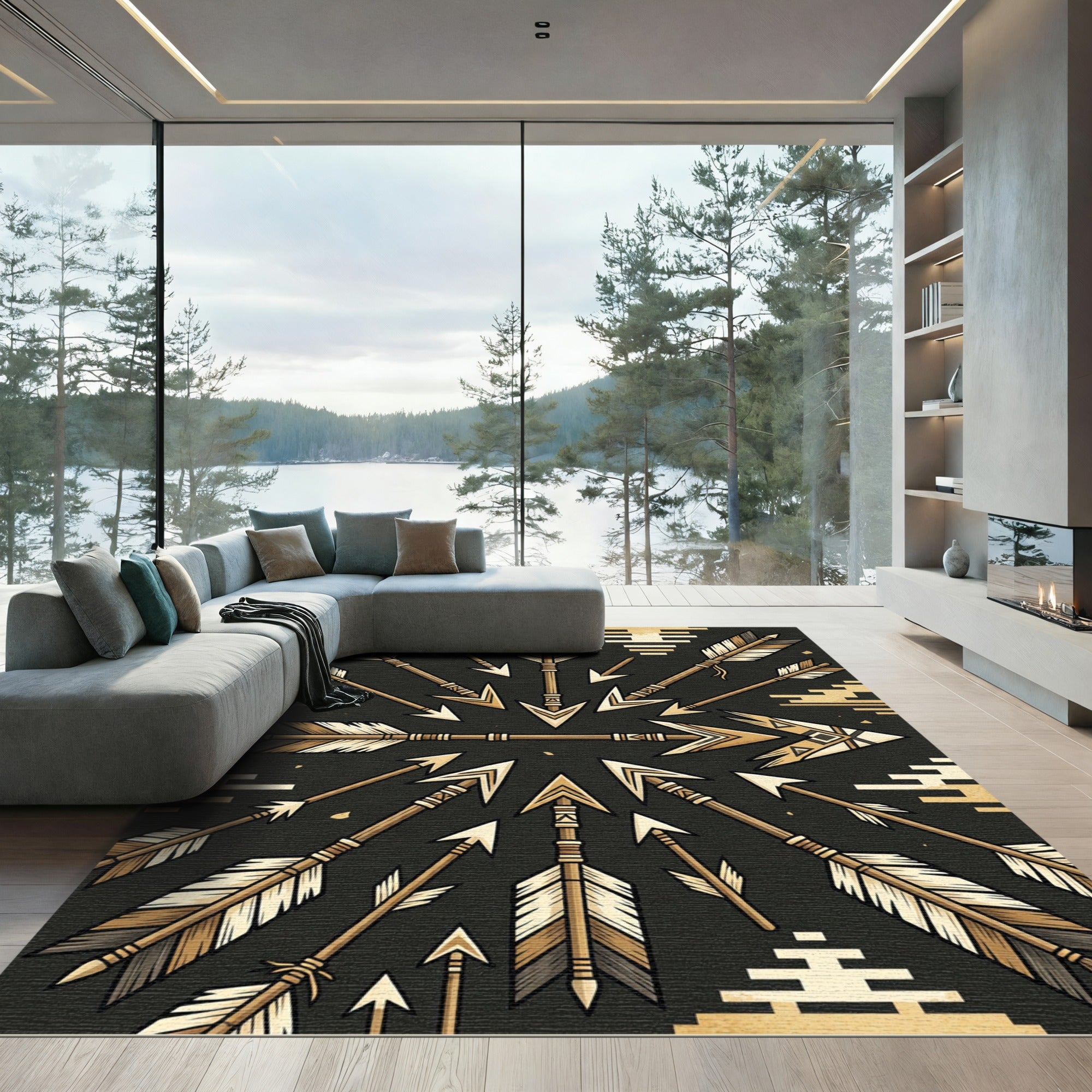 Sepia Tribal Arrows Radiating Rug