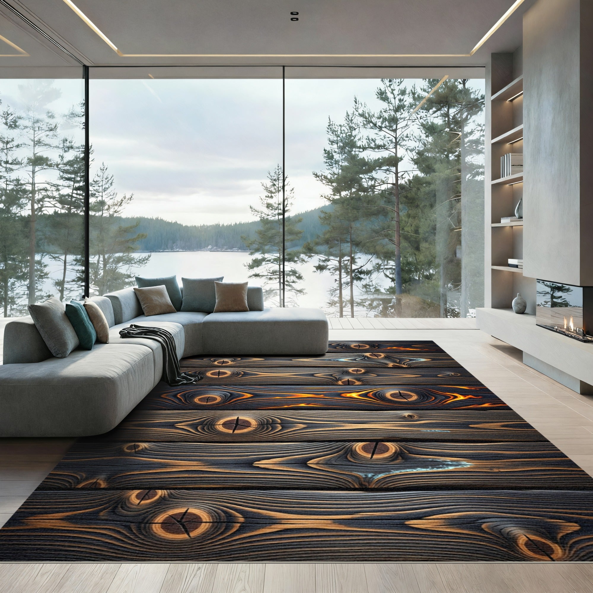 Striated Wood Grain Fire Accents Rug
