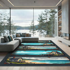 Coastal Cottage Beach Scene Rug