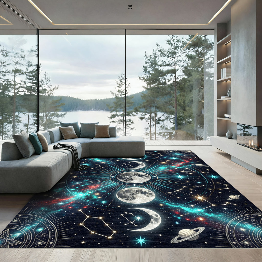 Celestial Lunar Phases Galaxy Starry Art Rug