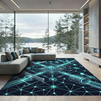 Cyber Neon Shield Geometric Network Matrix Rug