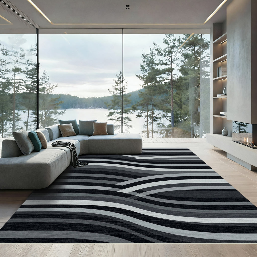Monochrome Wavy Linear Abstract Wave Rug