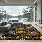 Luxury Black Gold Playing Card Medallion Rug